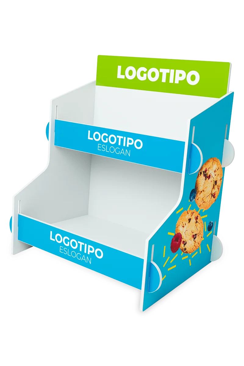 Exhibidor de productos para negocios armable. Formato ancho.