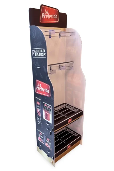 Mueble exhibidor de productos fabricado en plástico, armable.