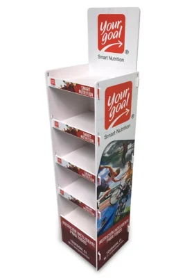 Mueble exhibidor de productos, fabricado en plástico, armable.