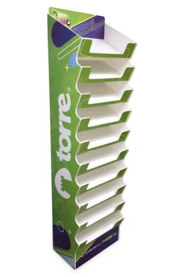 Mueble exhibidor de productos, fabricado en madera.