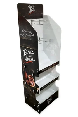 Mueble exhibidor de productos fabricado en plástico, armable.