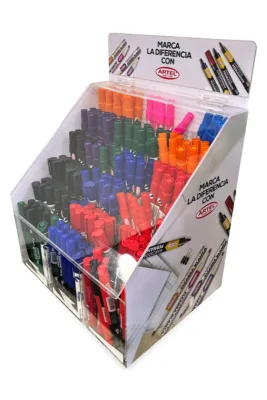 Exhibidor acrílico de productos.