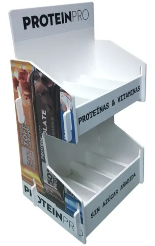 Exhibidor de productos para uso sobre mostrador.